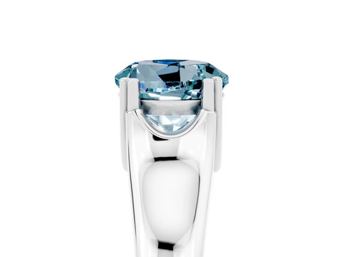 White gold Round Cut Aquamarine Solitaire Ring with Wide Band and Prong Setting_5
