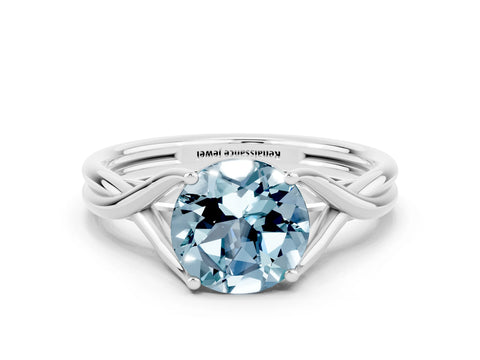 White gold Round Cut Aquamarine Solitaire Twist Band Prong Setting Ring_36