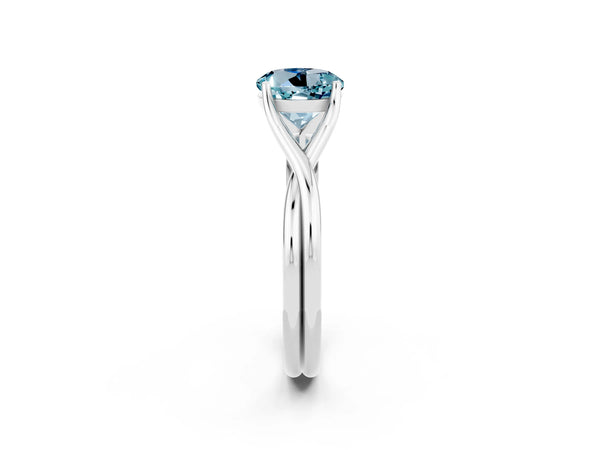 Silver Round Cut Aquamarine Solitaire Twist Band Prong Setting Ring