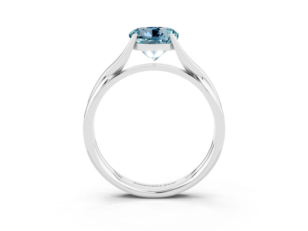 Platinum Round Cut Aquamarine Solitaire Twist Band Prong Setting Ring