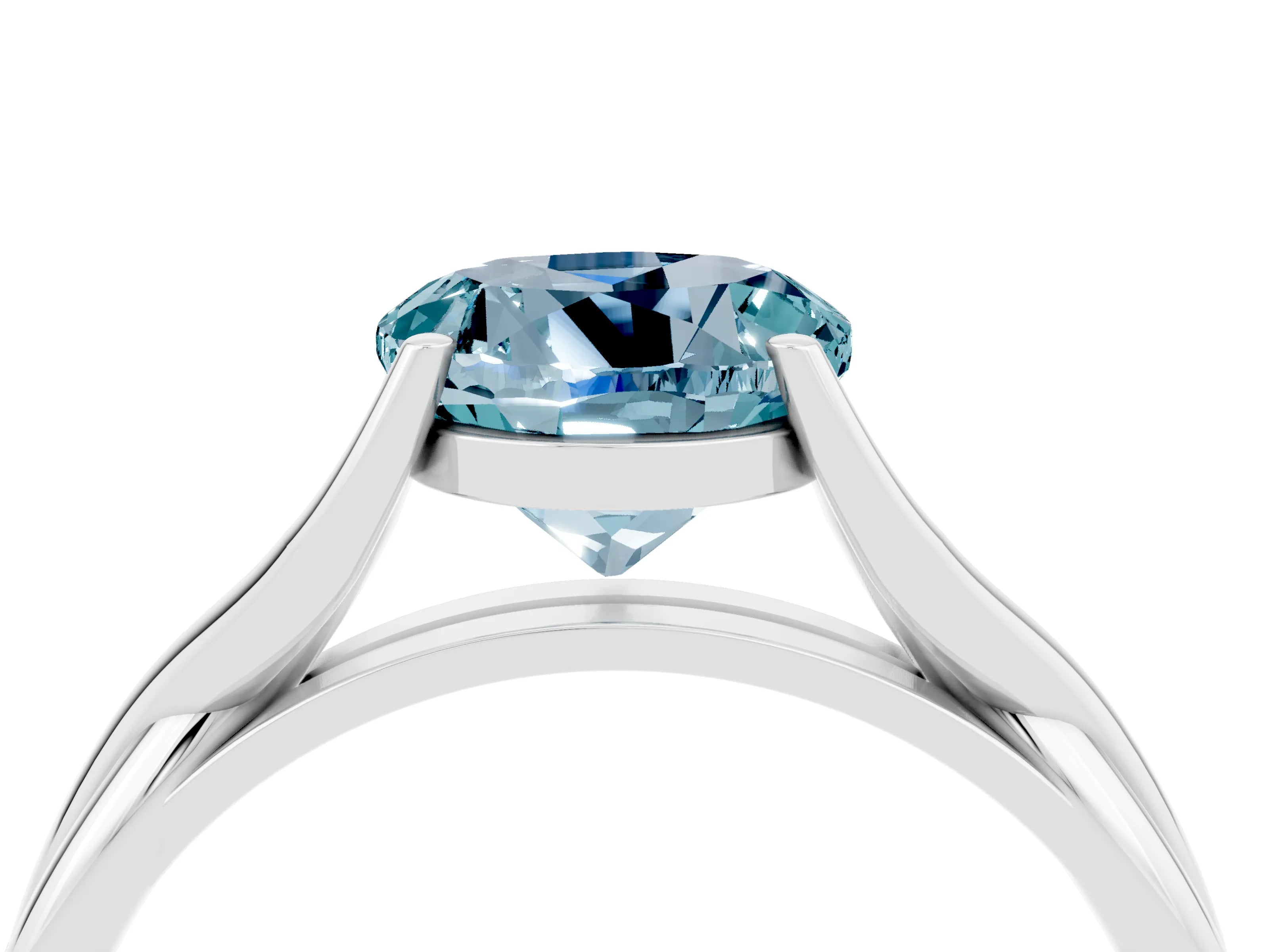 White gold Round Cut Aquamarine Solitaire Twist Band Prong Setting Ring_40