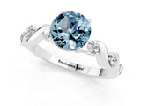 White gold Round Cut Aquamarine Solitaire Twisted Band with Round  Accents and Prong Setting_13
