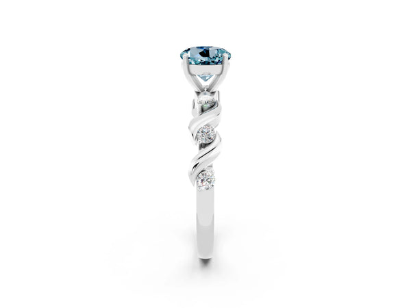 Platinum Round Cut Aquamarine Solitaire Twisted Band with Round  Accents and Prong Setting