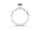 White gold Round Cut Aquamarine Solitaire Twisted Band with Round  Accents and Prong Setting_15