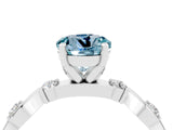 White gold Round Cut Aquamarine Solitaire Twisted Band with Round  Accents and Prong Setting_16