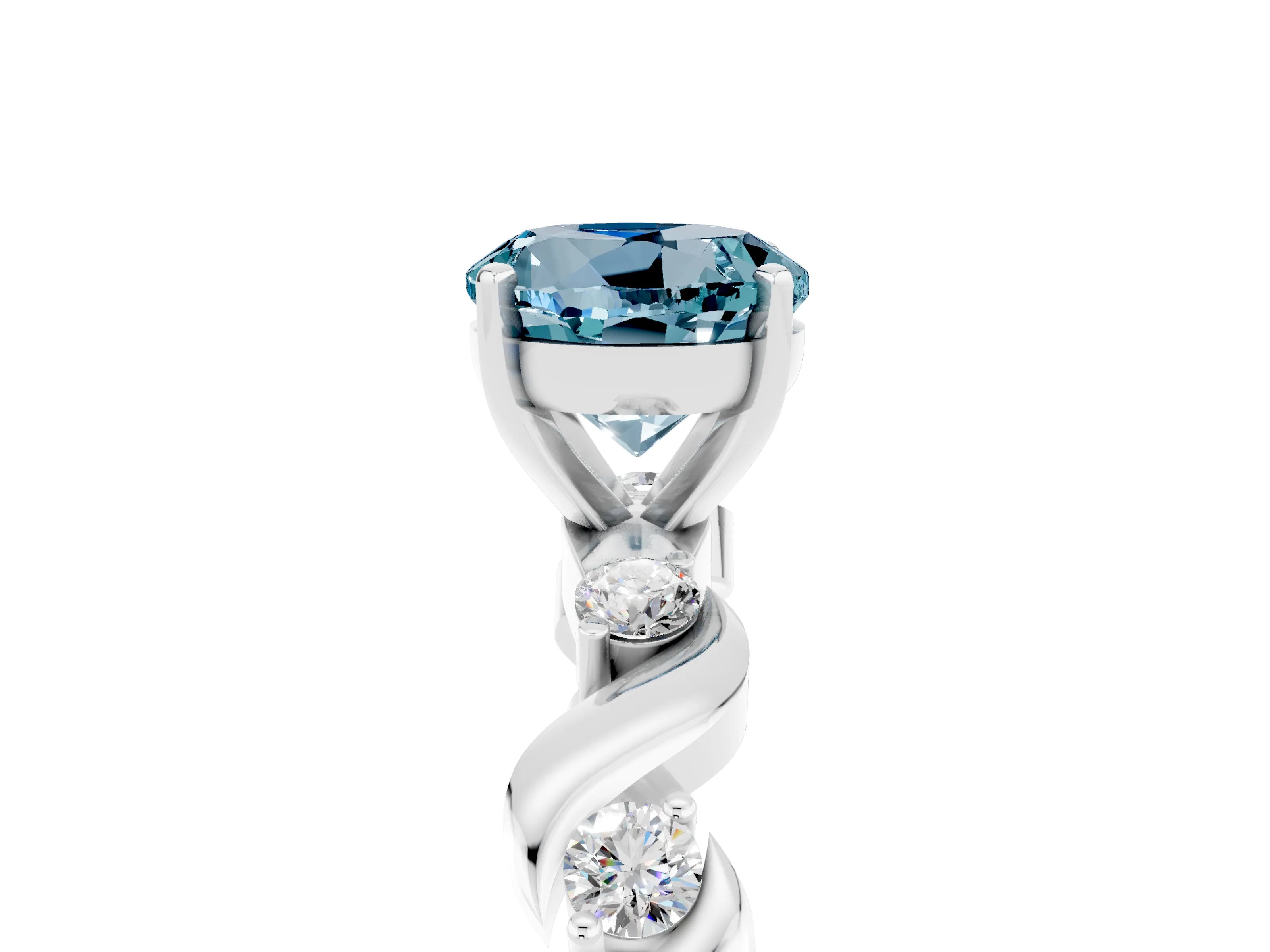 White gold Round Cut Aquamarine Solitaire Twisted Band with Round  Accents and Prong Setting_17