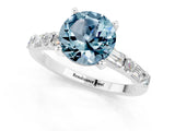 White gold Round Cut Aquamarine Solitaire with Side Baguettes and Channel Set Band_1
