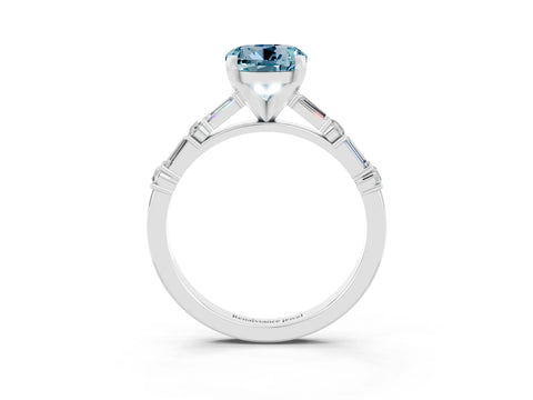 White gold Round Cut Aquamarine Solitaire with Side Baguettes and Channel Set Band_3