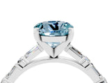 White gold Round Cut Aquamarine Solitaire with Side Baguettes and Channel Set Band_4