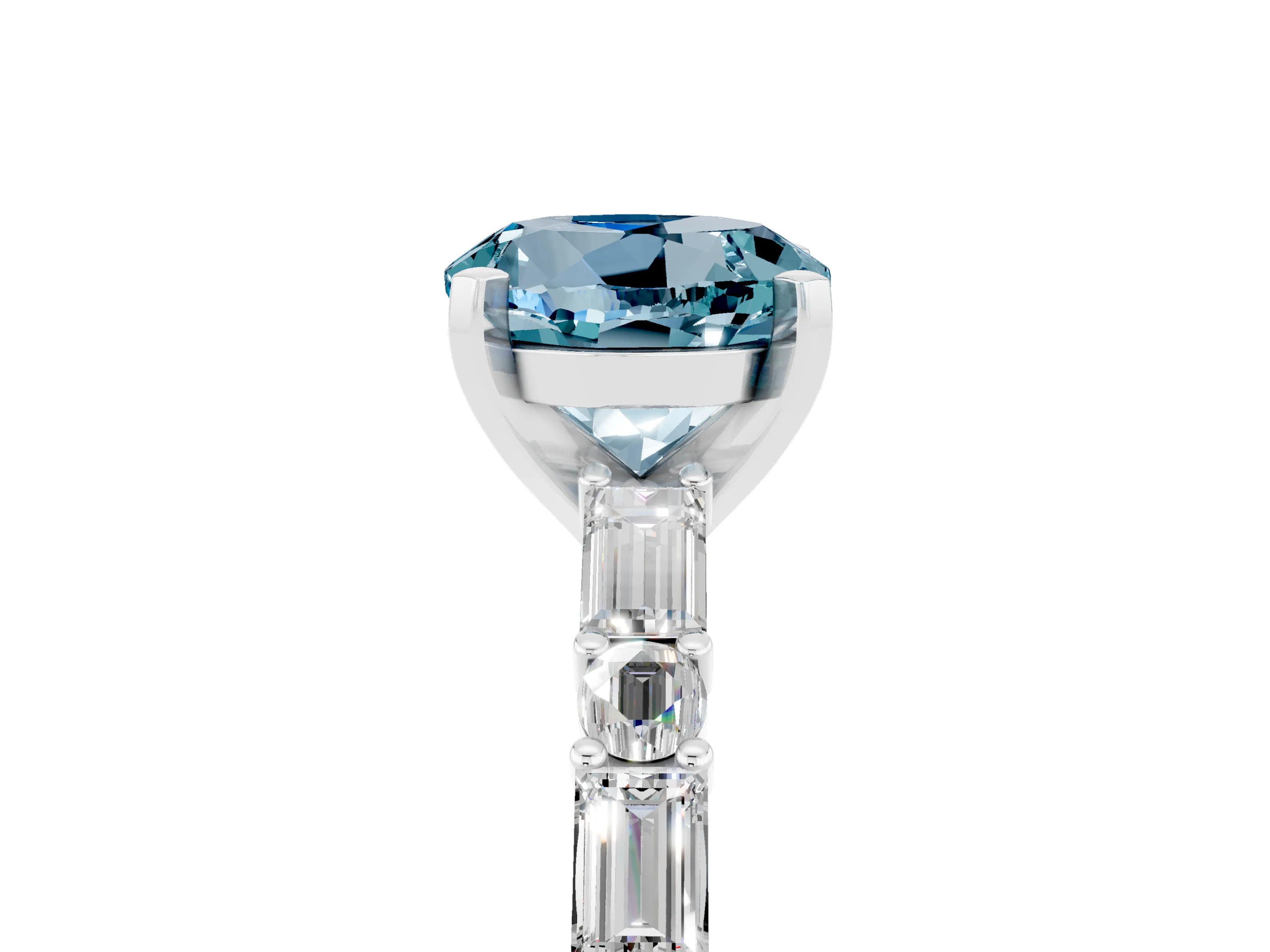 White gold Round Cut Aquamarine Solitaire with Side Baguettes and Channel Set Band_5
