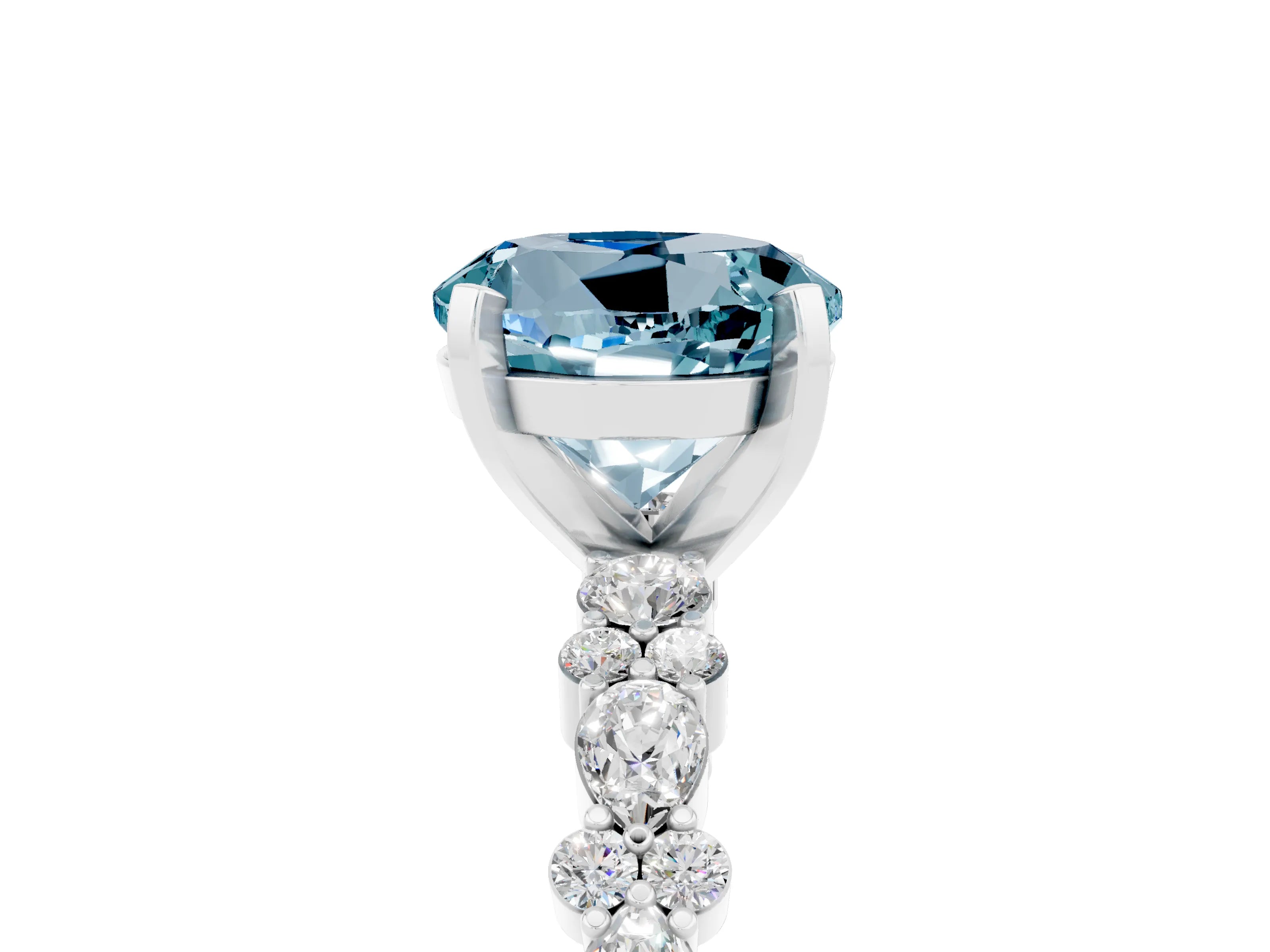 White gold Round Cut Aquamarine Solitaire with Side Stones, Pave Band, Four-Prong Setting_17
