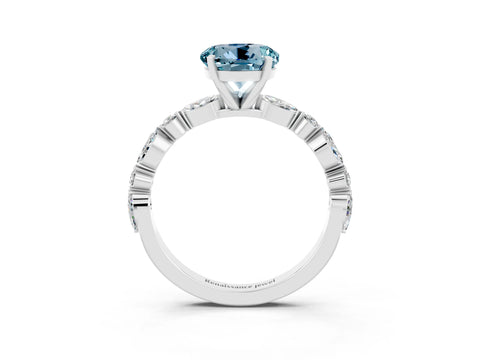 White gold Round Cut Aquamarine Solitaire with Side Stones on a Pavé Band and Four-Prong Setting_3