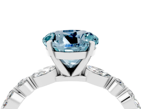 White gold Round Cut Aquamarine Solitaire with Side Stones on a Pavé Band and Four-Prong Setting_4