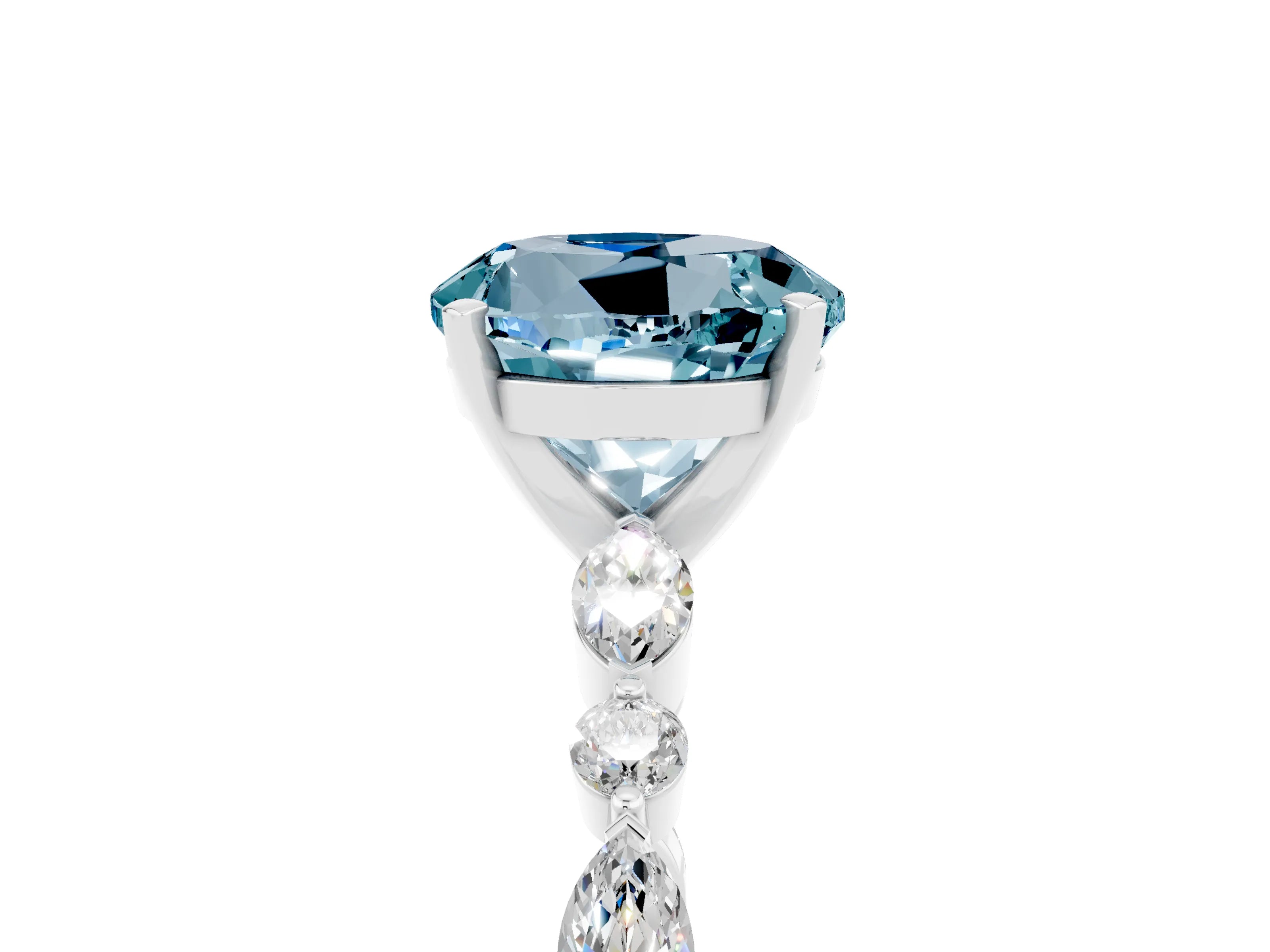 White gold Round Cut Aquamarine Solitaire with Side Stones on a Pavé Band and Four-Prong Setting_5