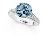 White gold Round Cut Aquamarine Split Shank Engagement Ring with Pavé Band_1