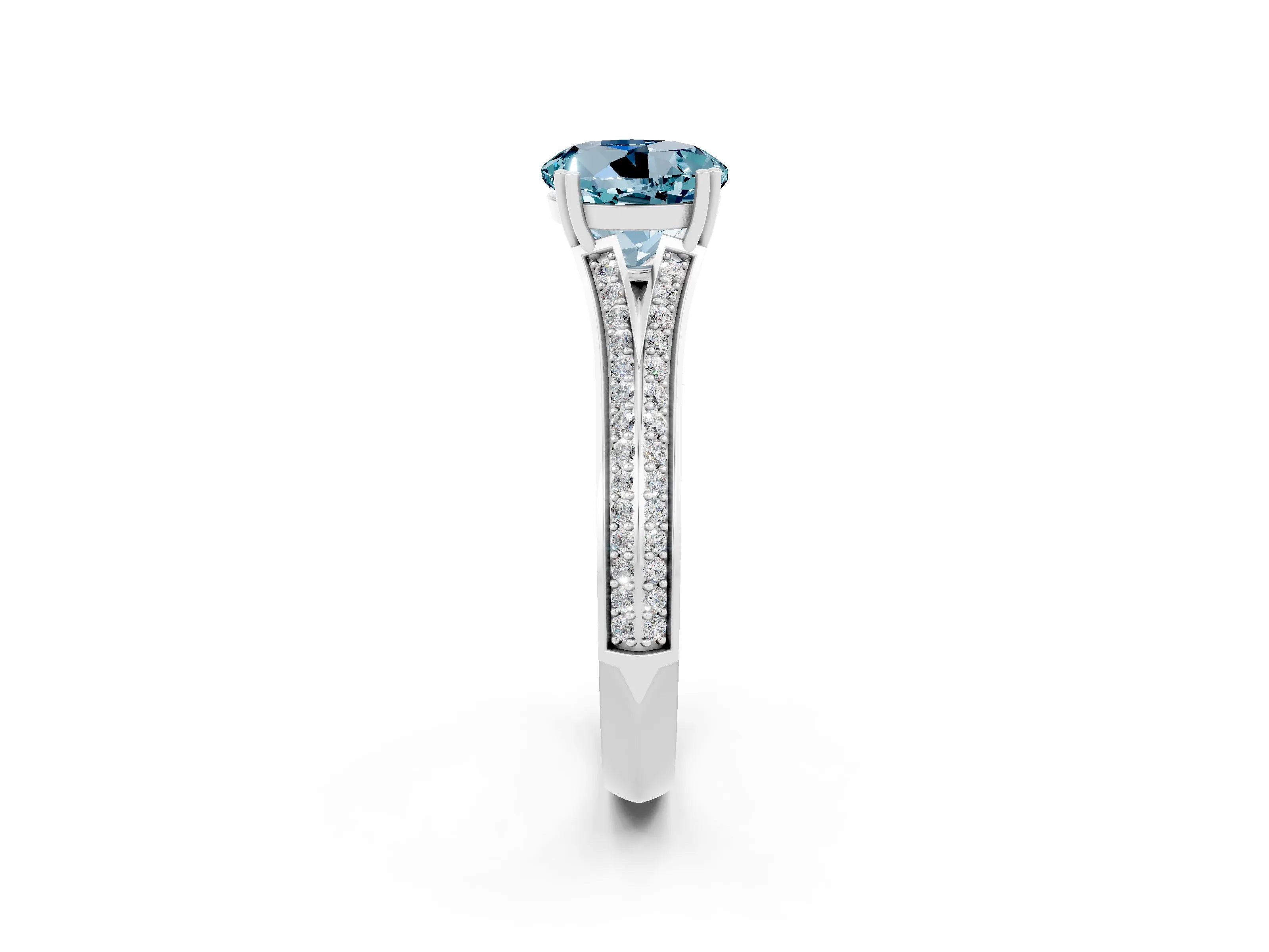 White gold Round Cut Aquamarine Split Shank Engagement Ring with Pavé Band_2