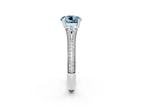 White gold Round Cut Aquamarine Split Shank Engagement Ring with Pavé Band_2