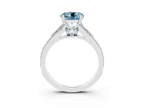 White gold Round Cut Aquamarine Split Shank Engagement Ring with Pavé Band_3