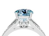 White gold Round Cut Aquamarine Split Shank Engagement Ring with Pavé Band_4