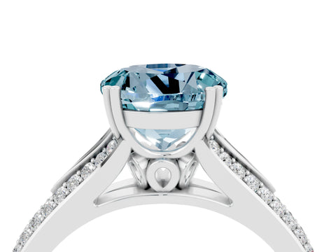 White gold Round Cut Aquamarine Split Shank Engagement Ring with Pavé Band_4