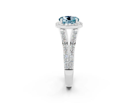 White gold Round Cut Aquamarine Split Shank Halo Ring with Four-Prong Setting_14
