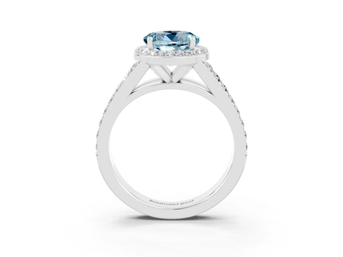 White gold Round Cut Aquamarine Split Shank Halo Ring with Four-Prong Setting_27