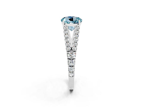 White gold Round Cut Aquamarine Split Shank Pavé Engagement Ring with Four-Prong Setting_14