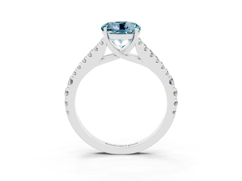 White gold Round Cut Aquamarine Split Shank Pavé Engagement Ring with Four-Prong Setting_15