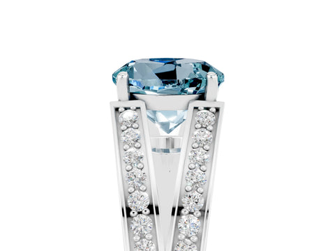 White gold Round Cut Aquamarine Split Shank Ring with Pavé Band and Four-Prong Setting_5