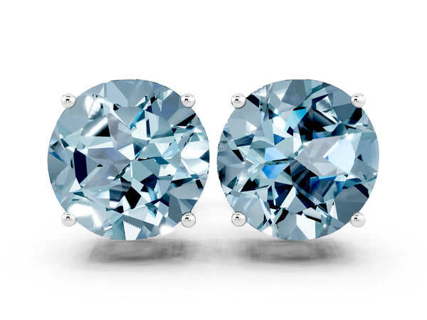 Platinum Round Cut Aquamarine Stud Earrings