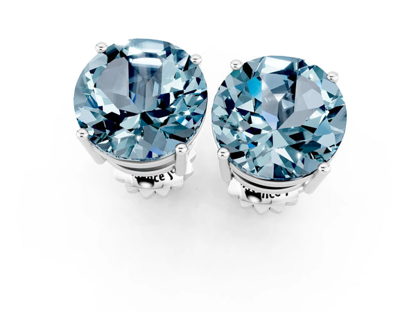 Platinum Round Cut Aquamarine Stud Earrings