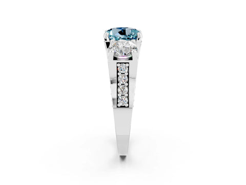 White gold Round Cut Aquamarine Three-Stone Ring with Channel Set Band and Four-Prong Setting_2