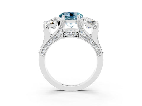 White gold Round Cut Aquamarine Three-Stone Ring with Channel Set Band and Four-Prong Setting_3