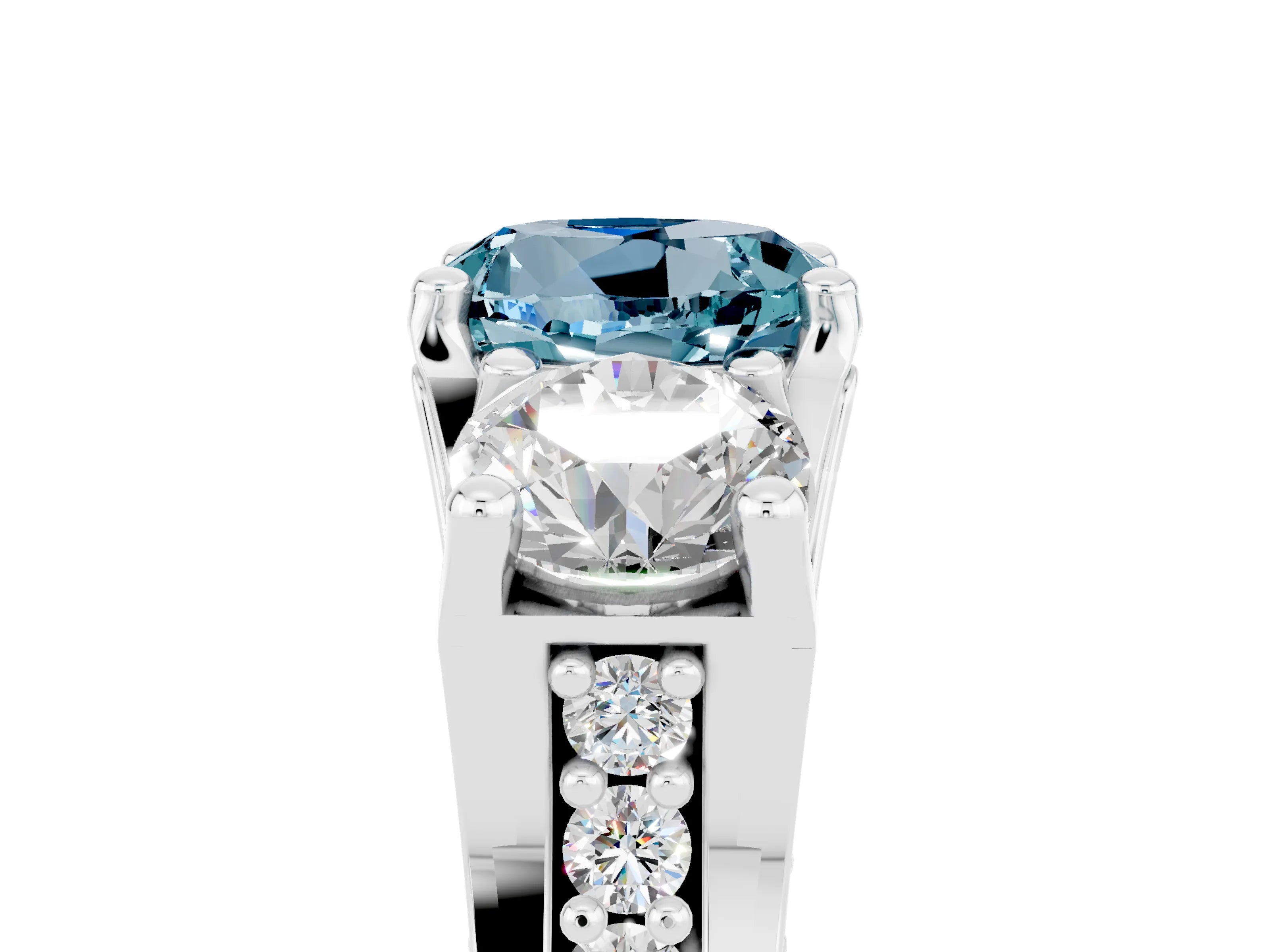 White gold Round Cut Aquamarine Three-Stone Ring with Channel Set Band and Four-Prong Setting_5