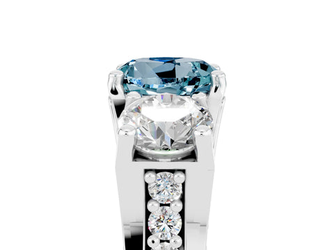 White gold Round Cut Aquamarine Three-Stone Ring with Channel Set Band and Four-Prong Setting_5