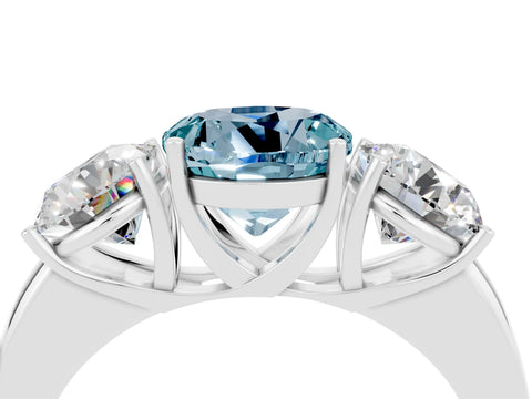 White gold Round Cut Aquamarine Three-Stone Ring with Four-Prong Setting and Classic Band_4