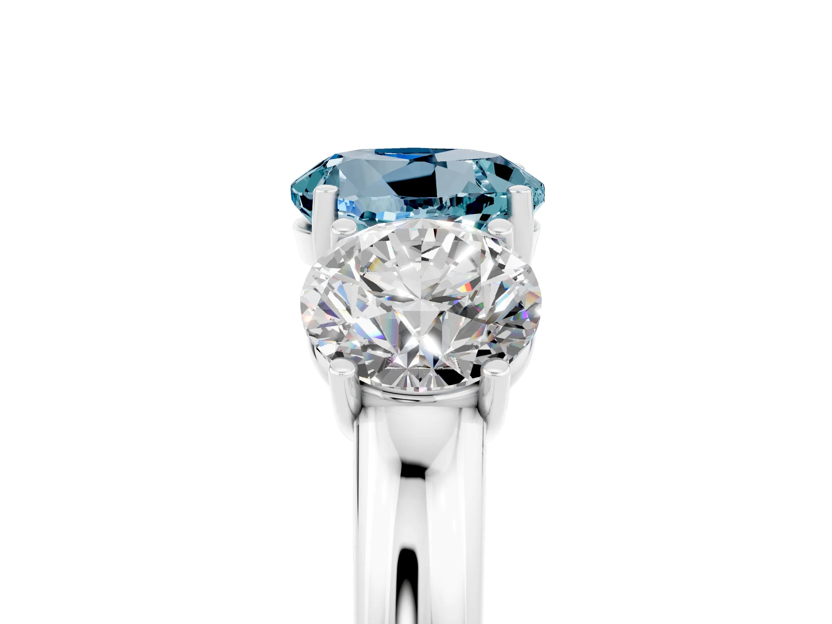 White gold Round Cut Aquamarine Three-Stone Ring with Four-Prong Setting and Classic Band_5