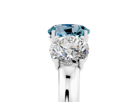 White gold Round Cut Aquamarine Three-Stone Ring with Four-Prong Setting and Classic Band_5