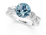 White gold Round Cut Aquamarine Three-Stone Ring with Pavé Split Shank and Four-Prong Setting_1