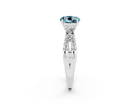 White gold Round Cut Aquamarine Three-Stone Ring with Pavé Split Shank and Four-Prong Setting_2