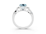 White gold Round Cut Aquamarine Three-Stone Ring with Pavé Split Shank and Four-Prong Setting_3
