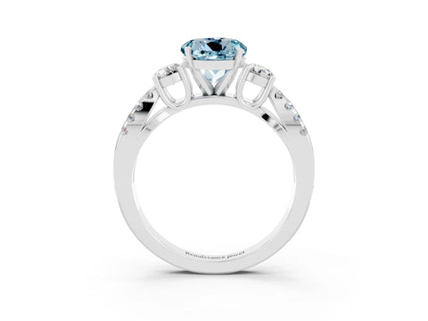 White gold Round Cut Aquamarine Three-Stone Ring with Pavé Split Shank and Four-Prong Setting_3