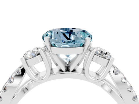 White gold Round Cut Aquamarine Three-Stone Ring with Pavé Split Shank and Four-Prong Setting_4