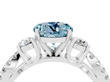 White gold Round Cut Aquamarine Three-Stone Ring with Pavé Split Shank and Four-Prong Setting_4