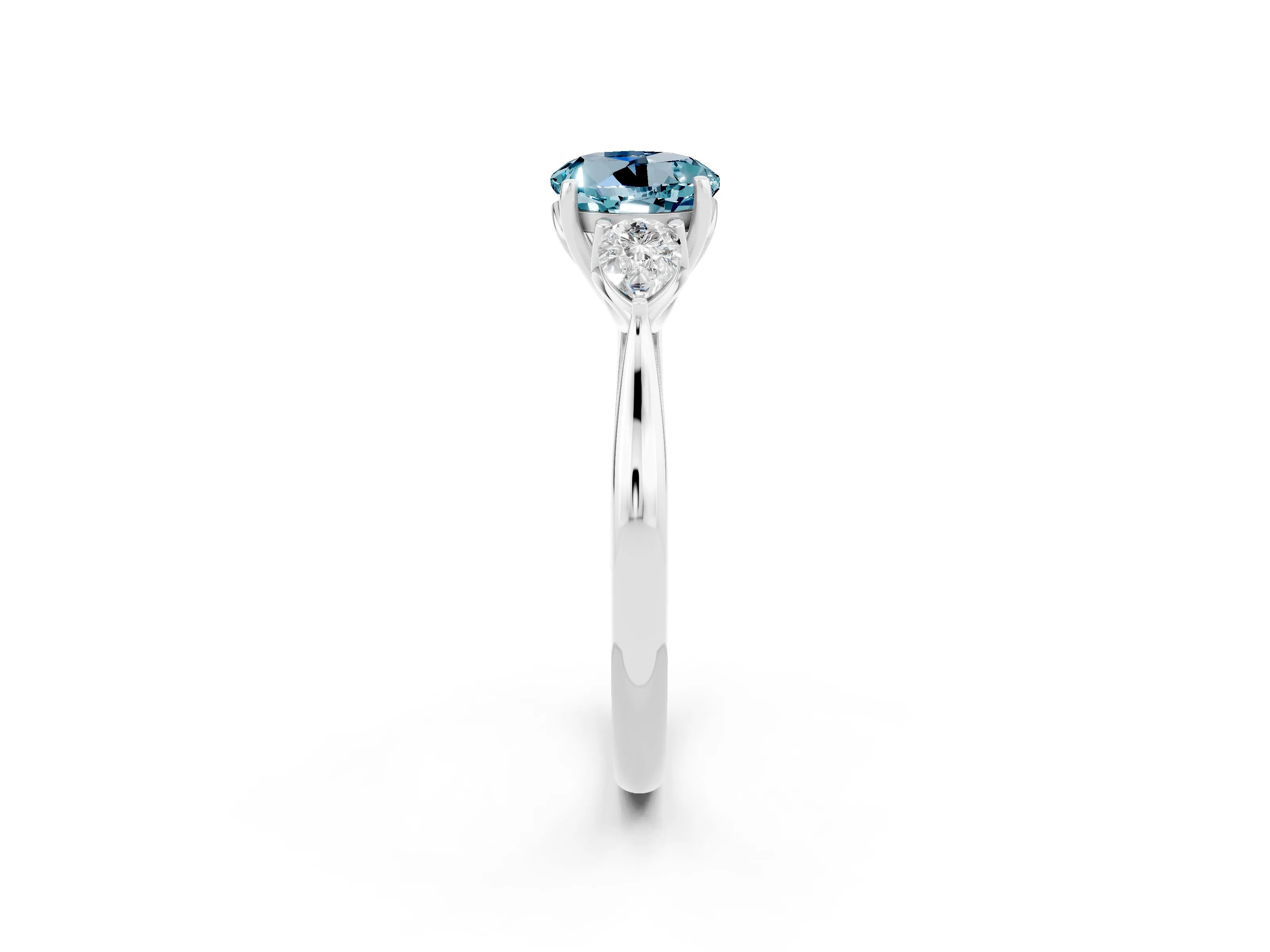 White gold Round Cut Aquamarine Three-Stone Ring with Pear Side Stones and Four-Prong Setting_14