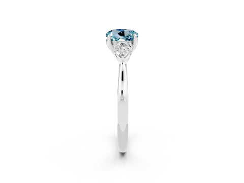 White gold Round Cut Aquamarine Three-Stone Ring with Pear Side Stones and Four-Prong Setting_14