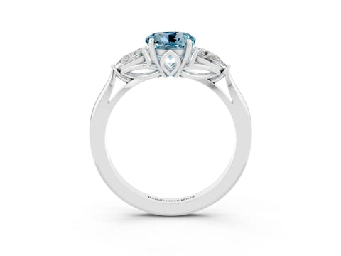 White gold Round Cut Aquamarine Three-Stone Ring with Pear Side Stones and Four-Prong Setting_15