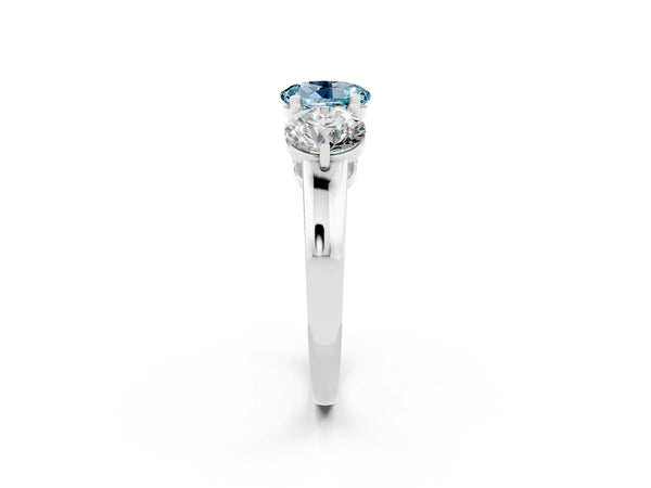Platinum Round Cut Aquamarine Three-Stone Ring with Prong Setting and Classic Band
