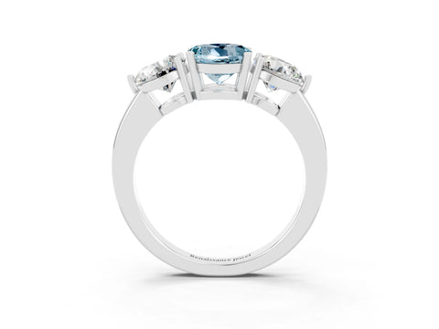 White gold Round Cut Aquamarine Three-Stone Ring with Prong Setting and Classic Band_3