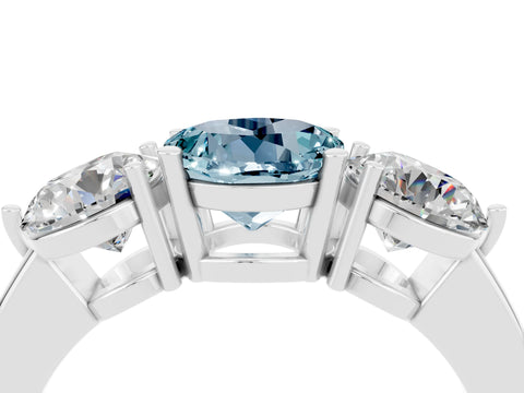 White gold Round Cut Aquamarine Three-Stone Ring with Prong Setting and Classic Band_4